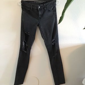 Black Ripped Low Rise Skinny Jeans